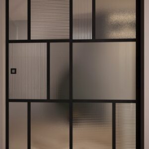 Liukuovi kiinteällä osalla ruudukko Maximi mitat . lev 2400mm ja kork 2500mm.